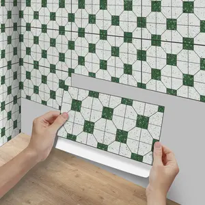 6/12/24/48 PCS FG Vintage Tile Stickers - Emerald Green Irregular Mosaic PVC Crystal Film DIY Splashback Waterproof Oil-proof for Kitchen Bathroom Floor Tile Wood Home Decor