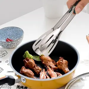 Stainless Steel Food Clip Set Small Size, Non-Slip Handle, Wave-Shaped Jaw, Dishwasher Safe, Kitchen BBQ Cooking Salad Grill Clamp, Kitchenware