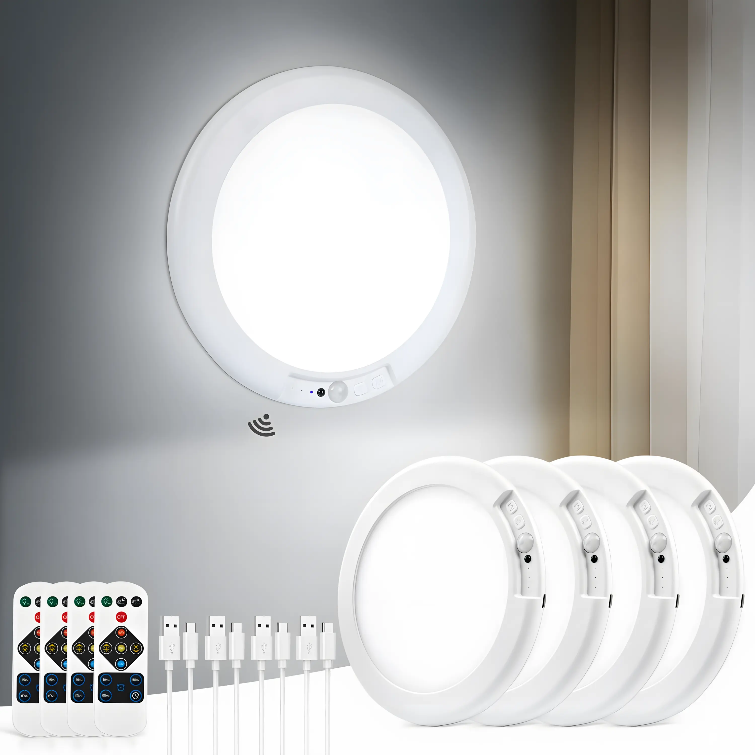 1/2/4-pack Rechargeable Motion Sensor Ceiling Lights with Remote - Magnetic Wireless Ceiling Light, Battery Powered for Closet, Shower, Stairs, Shed, Hallway, Porch, Patio, etc., Suitable for Various Scenarios, Easy to Install.