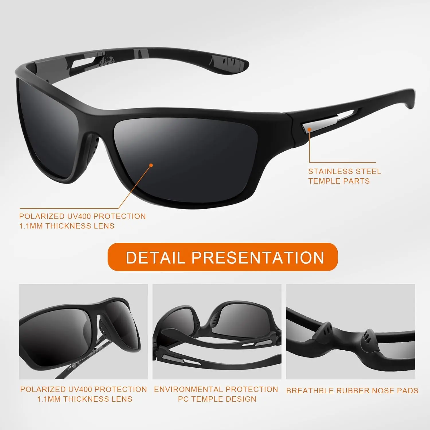 Polarized Sports Sunglasses Lightweight TR90 Frame UV400 Protection Wraparound Polarized TR90 Wrap Around Cycling Sunglasses for Men  main image 2