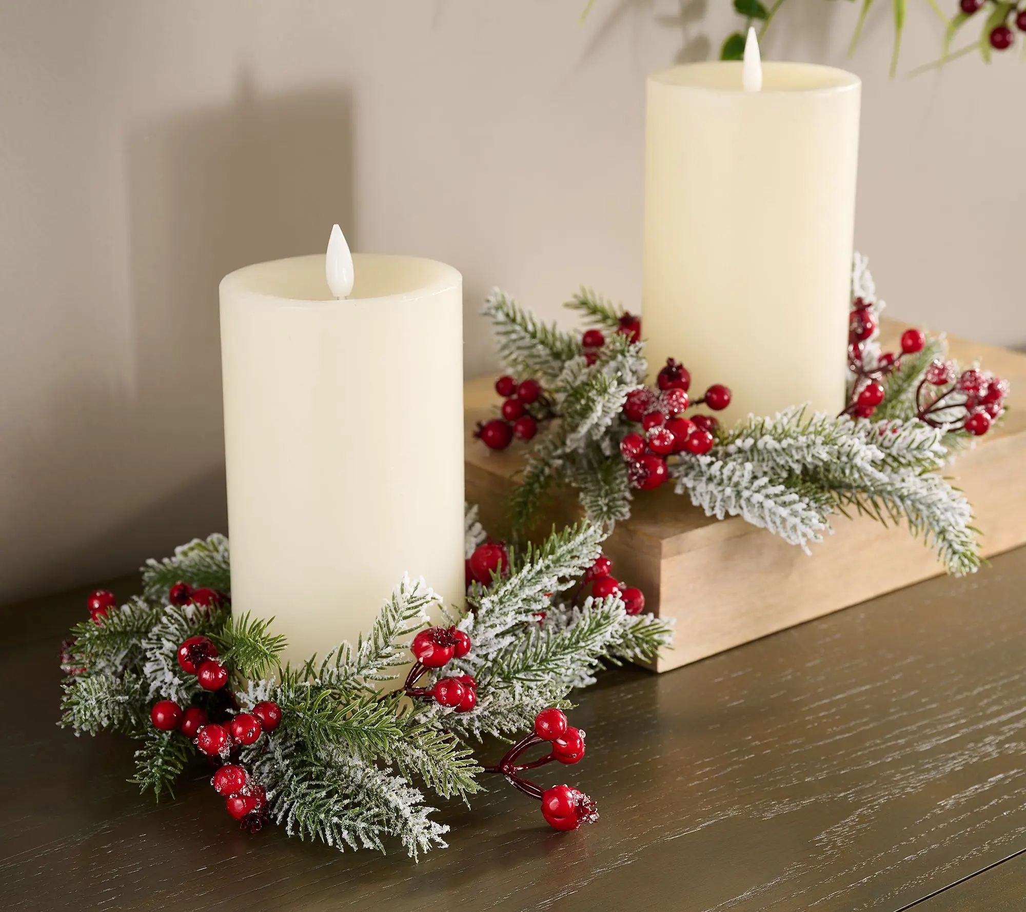 Set of 2 Snowy Pine and Berry Candle Rings by Valerie