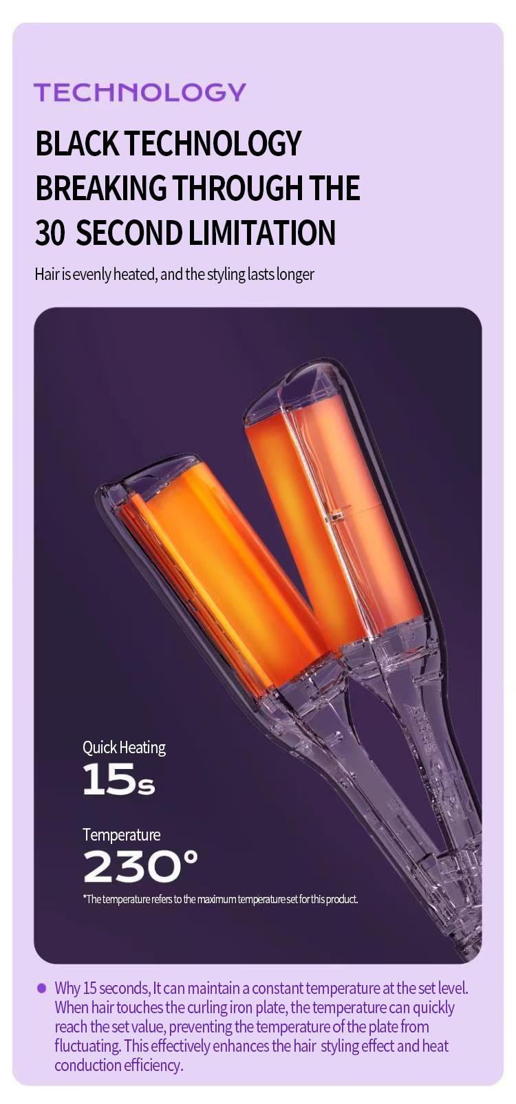 V-Shaped Clip - 30-second fast heat-up, ergonomic lightweight curling iron Multifunctional Styler hair straightener