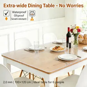 Heavy Duty Clear PVC Table Protector 1.5mm Thick Waterproof Scratch Resistant Square Table Cover Mat for Dining Kitchen Living Room Tabletop Protection Easy Wipe Clean BPA Free Custom Cut Plastic Mat