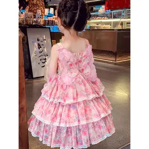 Girls' Dress Sleeveless Trendy Back-To-School Outfit Kids' Girls' Patchwork Layered Casual Floral Dress