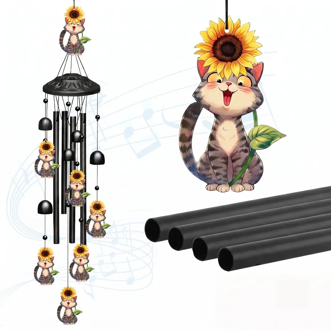 Black Metal Butterfly Cat Wind Chimes - Durable Outdoor Home Garden Hanging Decor, Outdoor Charm, Adds Charm, Butterflies Gifts for Women/Men, Birthday Gift for Mom, Elegant Home Supply