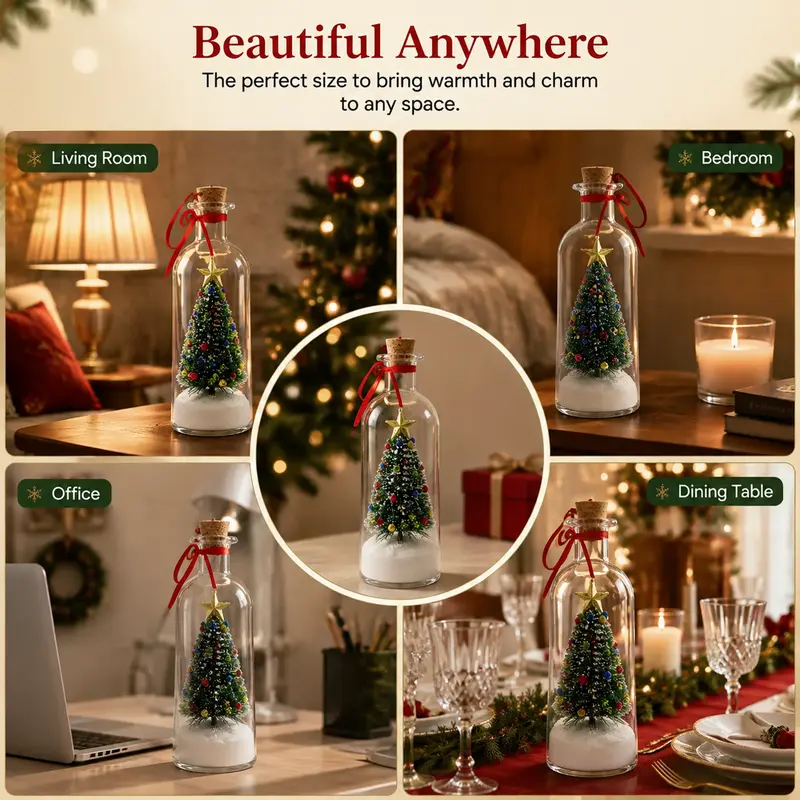 Recordable Christmas Message in a Bottle Ornament 8 Inch Voice Recording Holiday Keepsake with Playback Snowy Christmas Tree Scene Plastic Bottle Decoration for Tree Home and Gift,back to school,back to school haul-YY2