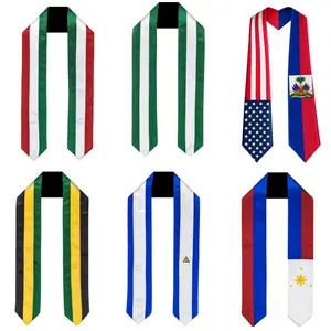 [CUSTOM FLAG POSSIBLE] Country Flag Graduation Stole Sash for Study Abroad International Students Class of 2026 Silky Satin Cape Shawl Set, Italy, Philippines, Nicaragua, Elsalvador, Jamaica, Nigeria