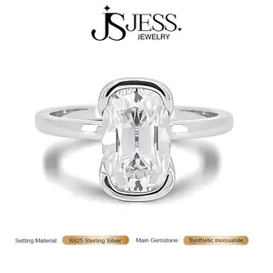 【Glim-C】4Carat 7*11mm DE Color VVS1 Long Cushion Old Mine Cut Moissanite Engagement Ring, S925 Sterling Silver 18k gold plated Wedding Band for Women