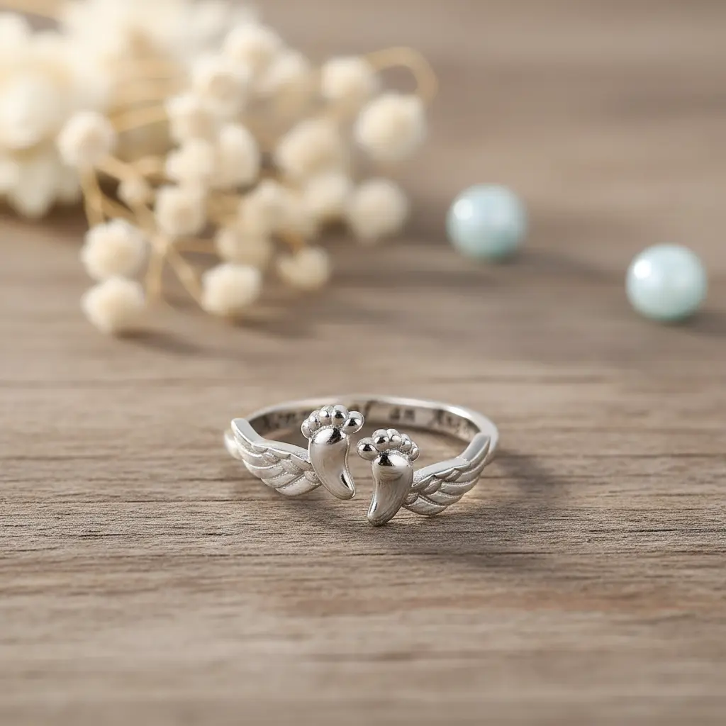 Angel Wing Ring for Miscarriage Remembrance, Pregnancy Loss Memorial Jewelry, Sympathy Gift for Mom, Mommy of an Angel Keepsake Ring