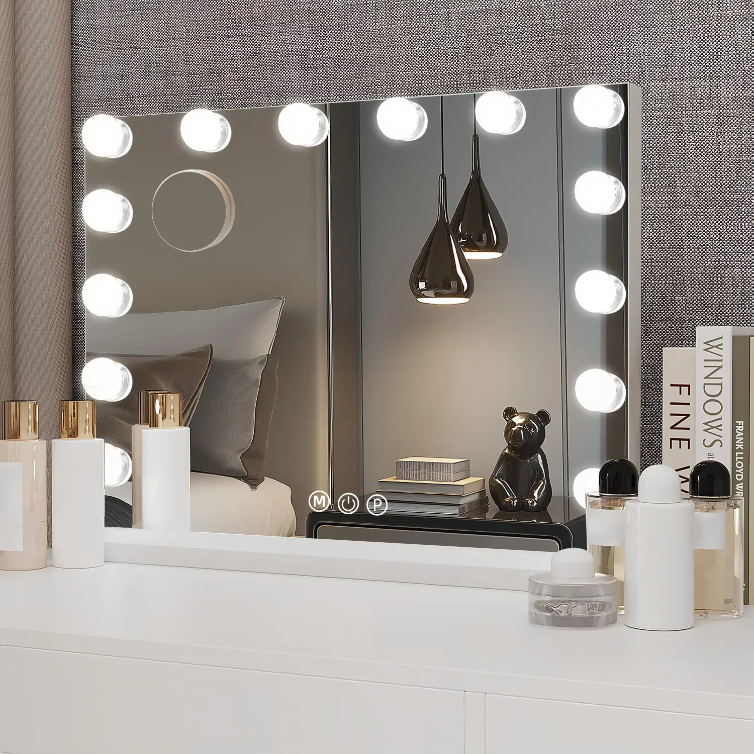 Hollywood Vanity Mirror with Lights, Mother's Day Gift, Lighted Makeup Mirror with 10X Magnification, Vanity Makeup Mirrors with 14 LED Bulbs, USB Charging Port Touch Control, Gifts for Women, Girls,