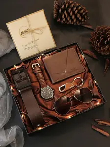 Men's Business Watch & Sunglasses & Belt & Wallet & Cufflinks & Pen & Card Holder Set, Fashion Watch Set for Party, Daily Clothing Decor, Trendy Exquisite Watch Set for Gift, Accessories Set