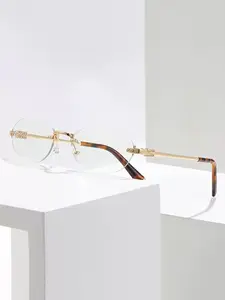 Men's Metal Oval Frameless Glasses, Simple Artistic Lazy Style, Small Lightweight Casual Versatile Trendy College Fashion Eyewear, Frameless Eyeglass