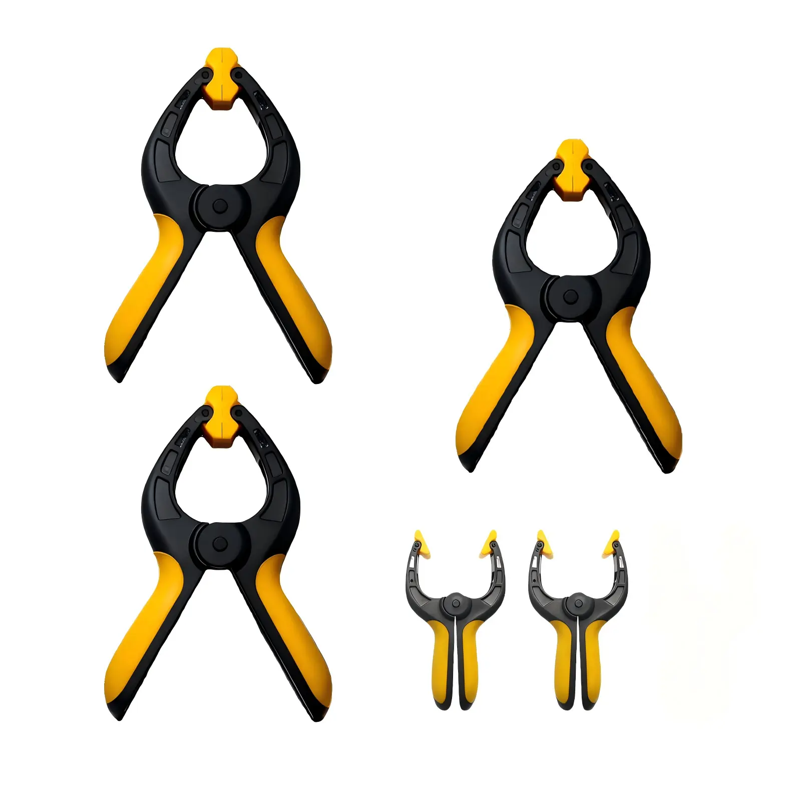 5-Pack A-Type Spring Clamps, 4-inch Heavy Duty Yellow/Black Woodworking Clamps with 90° Rotating Pads, Quick-Release Nylon Clamps, Suitable for Wood Bonding, Photography Backgrounds, Crafts, and DIY Projects