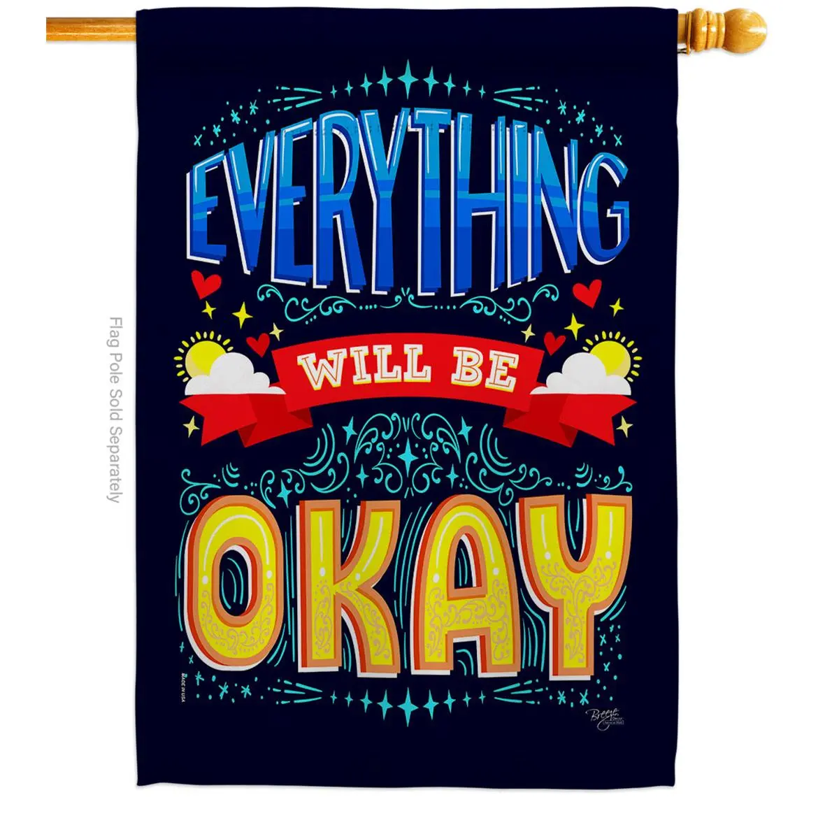 Breeze Decor H115159-BO Everything Will Be Okay House Flag Expression Inspirational 28 x 40 in. Double-Sided Decorative Vertical Flags for Decoration Banner Garden Yard Gift