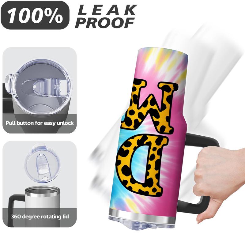 Stainless Steel Travel Mug Blue Leopard Print Dog Mom With Pink Bow Design Outdoor Camping Hiking Picnic Use