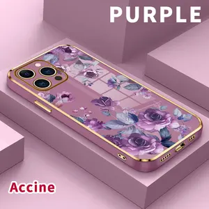 Soft TPU Phone Case for iPhone 17 Pro Max Air 16 15 14 Plus 13 12 11 Lavender Blooms Luxury Electroplating TPU Anti-Slip Bumper Shockproof Cover Gift
