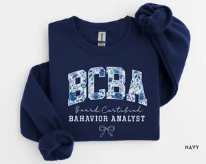 BCBA T-Shirt OR Sweatshirt, Board Certified Behavior Analyst shirt , Blue Toile BCBA Behavior Therapist, Inclusion Bottom Cotton