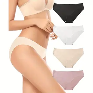4-6 women's seamless underwear invisible elastic bikini pants silky invisible hip pants