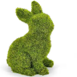 Decorative Decorations for Easter Bunny Gifts, Moss Green Flocking Sculpture, Garden Courtyard Family Gathering Celebration Decorations (4.4in Sitting Rabbit)