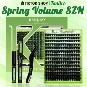 Kmilro Fluffy Lash Clusters Kit 8-18mm Thick Cluster Eyelash Extensions Kit Volume Eyelash Clusters 224Pcs Individual Lashes Soft Wispy False Eyelashes Ultra-Thin Black Band DIY Lash Extension Kit Cosmetic Makeup