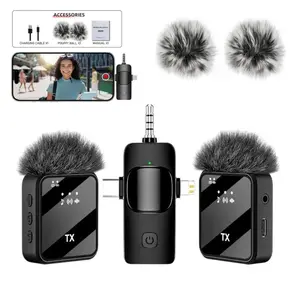 Wireless Lavalier Microphone, USB Rechargeable Wireless Microphone, Mini Lapel Microphone for Video Blog, YouTube, Video Recording, Audio, Smartphone Vlogging Kit