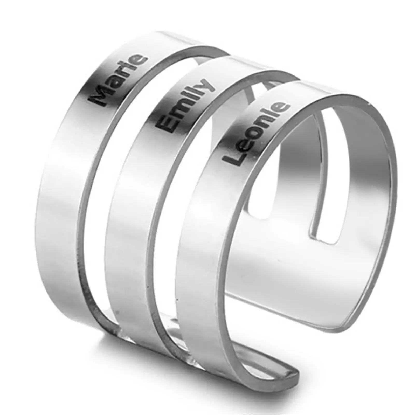 OIDEA Custom Engraved Initial Ring - Anti-Rust Stainless Steel, Adjustable Open, Polished Silver Decorative Letter Shape Statement Piece, Gift for Girlfriend, Couples Promise Anniversary Item, Initial Rings, Anti-Rust Steel Rings