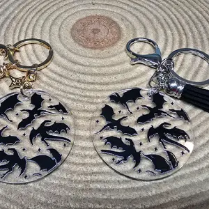 Black Dragon Acrylic Keychain Fantasy Dragon Accessory Bookish Gift Gothic Keychain with Detailed Dragon Design