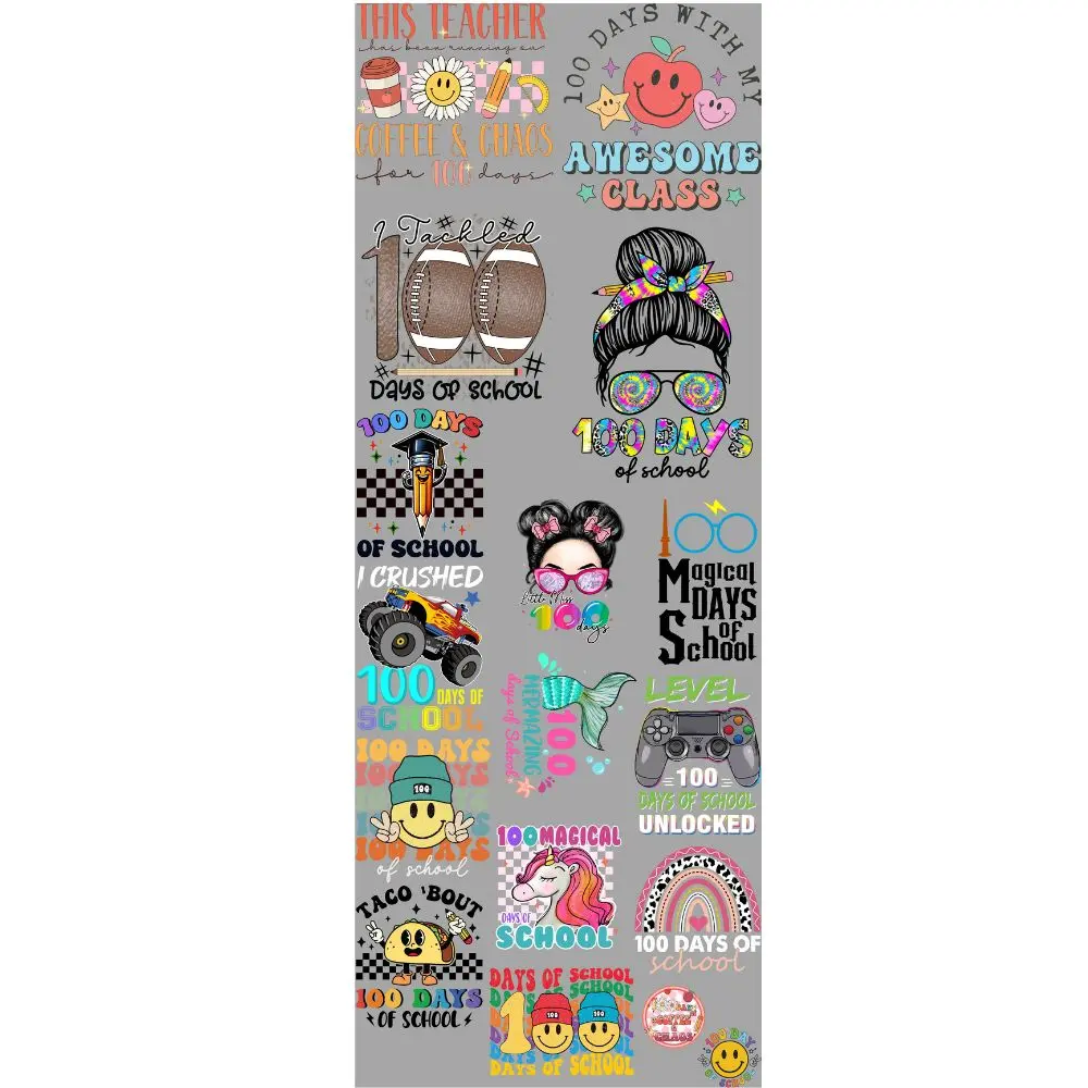 100 Days Of School  DTF Transfers Gang Sheet 22” wide x 60” long DIY Direct to Film T Shirt Transfers