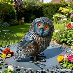 Vibrant Painted Metal Owl Garden Statue – Weatherproof Rustic Iron Owl Sculpture, Hand-Painted Details, 3 Sizes Available, Perfect for Patio, Lawn, Yard, Indoor & Outdoor Home Decor, Whimsical Animal Art & Unique Gift