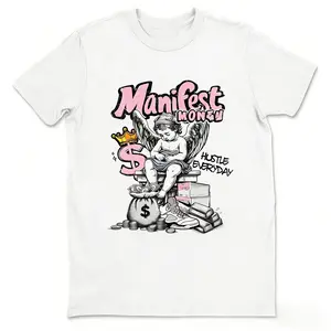 35th Anniversary Graphic T Shirt with Manifest Money Affirmation, Soft Pink Aesthetic Basic Tee for Sneaker Matching, Everyday Casual Wear, Party Outfit and Streetwear Style