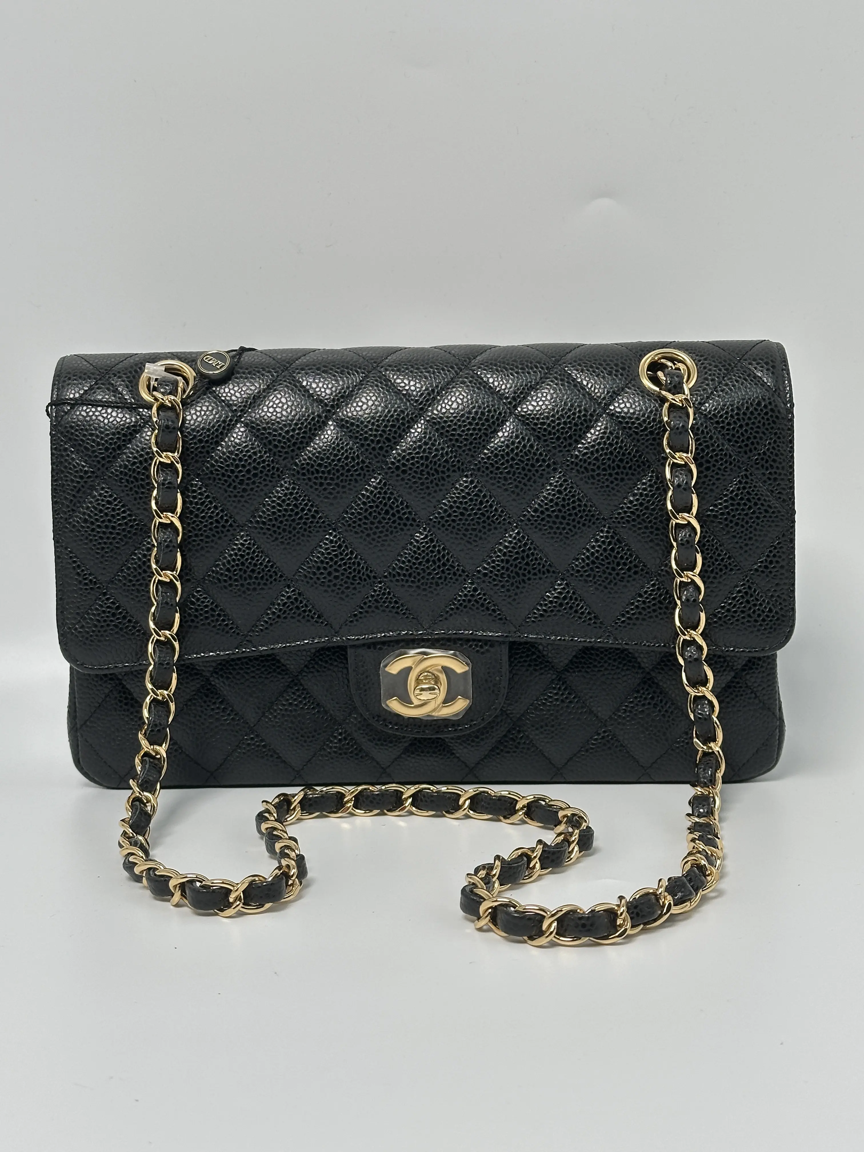 Pre-owned CHANEL leather Shoulder Bags Classic Medium Double Flap Bag Black Caviar P026CC