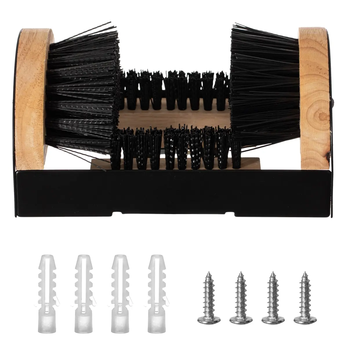 212 MAIN Heavy-Duty Black Industrial Boot Brush - Metal-Wooden Base Cleaning Tool, Portable or Floor-Mounted Boot Scrubber with 2-Way Bristles for Indoor, Outdoor All-Weather Footwear Maintenance