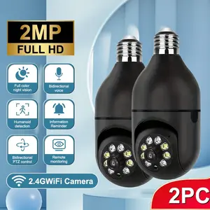 2-Pack E27 LED Light Bulbs, 360° Panoramic View, WiFi Enabled, Motion & Night Vision, Two-Way Audio, Compatible with Alexa & Google Assistant