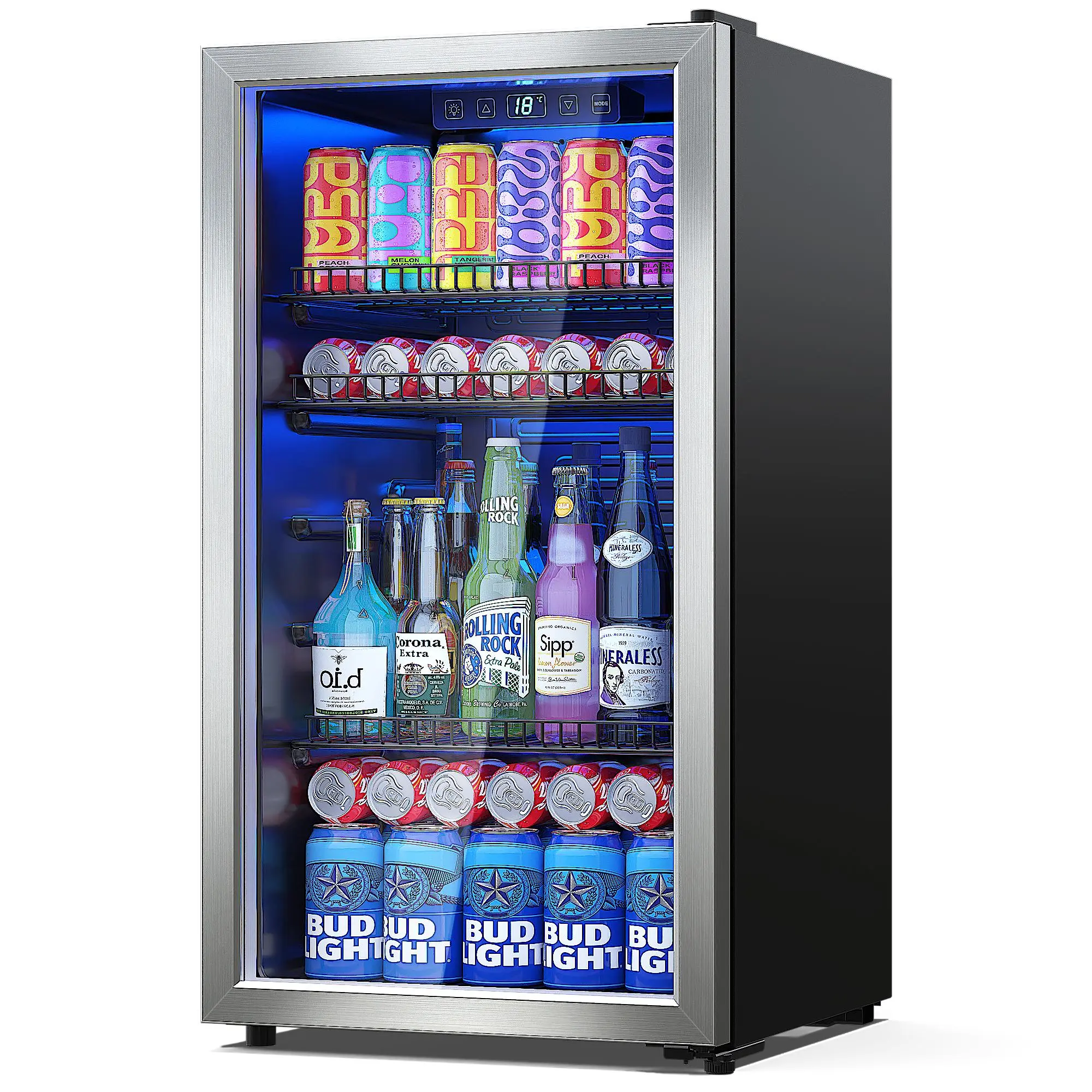 TEHANLD Beverage Refrigerator and Cooler, Mini Fridge with Glass Door for Soda Beer or Wine, Freestanding Small Drink Dispenser, Digital Temperature Control, Home, Bar, Office