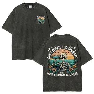 Retro skull and floral print washed T-shirt