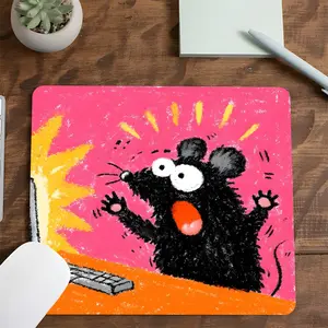 Panicked Black Mouse Gaming Mouse Pad, Mousepad, Playful Crayon-Style Portrait Layout Design, Desktop Decorative Protective Pad, Rubber Anti-slip Lockedge Work Pad, Small Size Suitable for Laptop, Games, Work, Daily Use