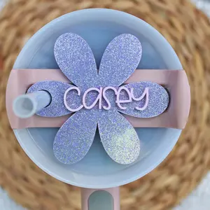 Flower Monogram tumbler topper, personalized  topper name plate, Stanley name topper, Stanley, name plates Drinkware Bottles, tumbler Covers Lids Cup, Stanley topper