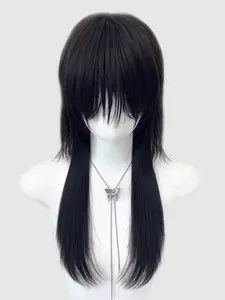 High-Quality Long Hair Mullet Wig for Men & Women, Full Headset Wolf Tail Design, Universal Fit Synthetic Fiber Hairpiece