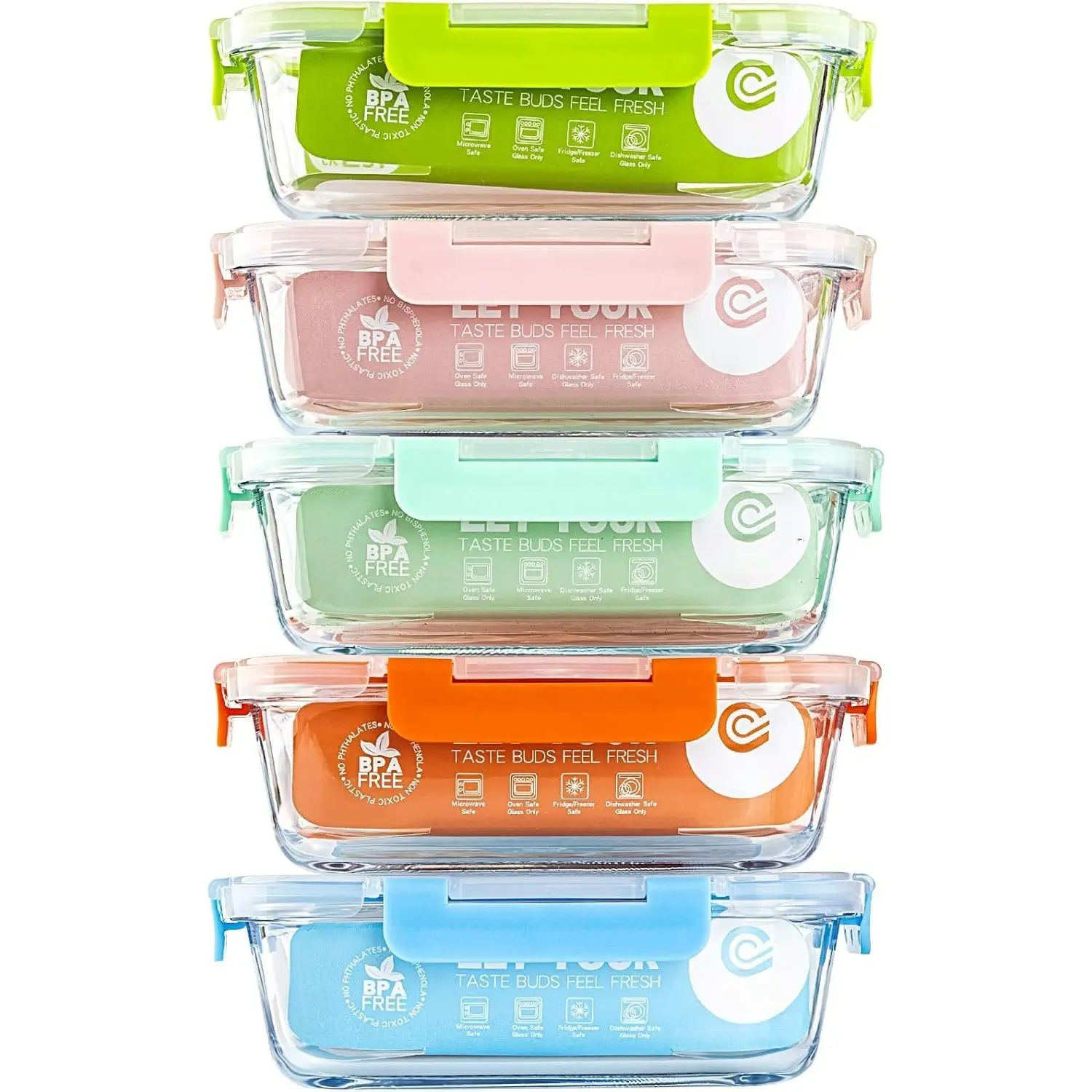 [5-Pak] Glass Lunh Box, Meal Prep Glass ontainers with , Glass  Storage ontainers, 34 OZ