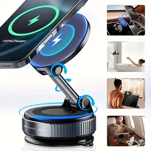 1pcs 2-In-1 Magnetic Wireless Car Charger Stand, 15w Fast Charging Magsafe Phone Holder, Nano Gel Suction Cup, Fits Dashboard and Single Hand Use