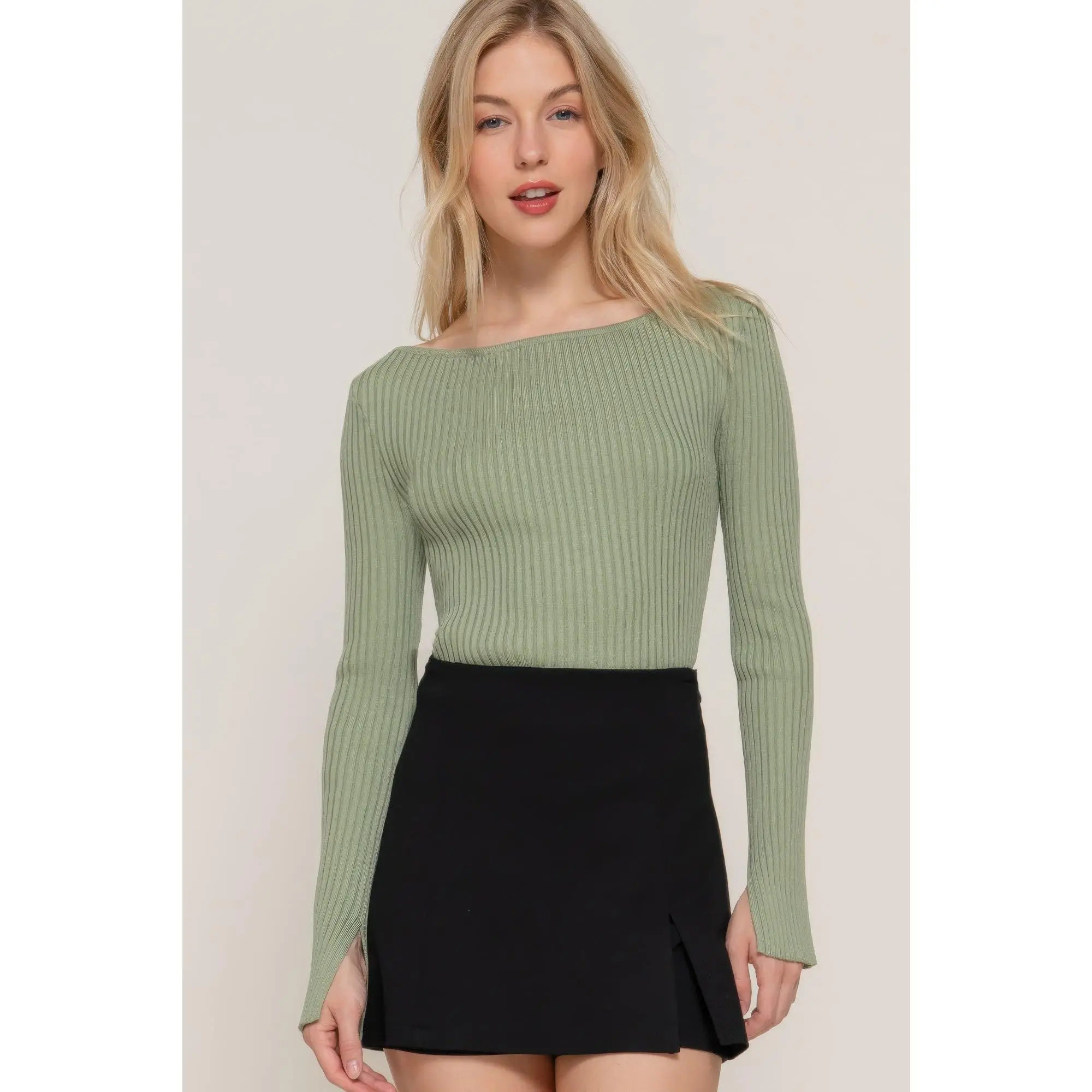 Long Sleeve Boat Neck Sweater