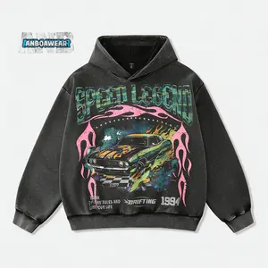 ANB-AnboaWear Street Life Plus Size Men's Letter & Car Print Washed Loose Fit Sweatshirt, It Can Be an Ideal Gift for Car Enthusiasts.