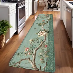 1PC，Happy Spring Birds on Flowering Branches BackgroundPatterned strip rugs, Floral Area Rug, used for everyday or festive decorations, entryway mats, RV mats, bathroom non-slip mats, bedroom bedside mats, and kitchen mats.