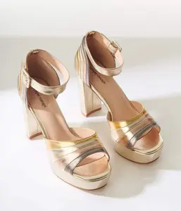 Unique Vintage Metallic Gold Peep Toe Platform Heels