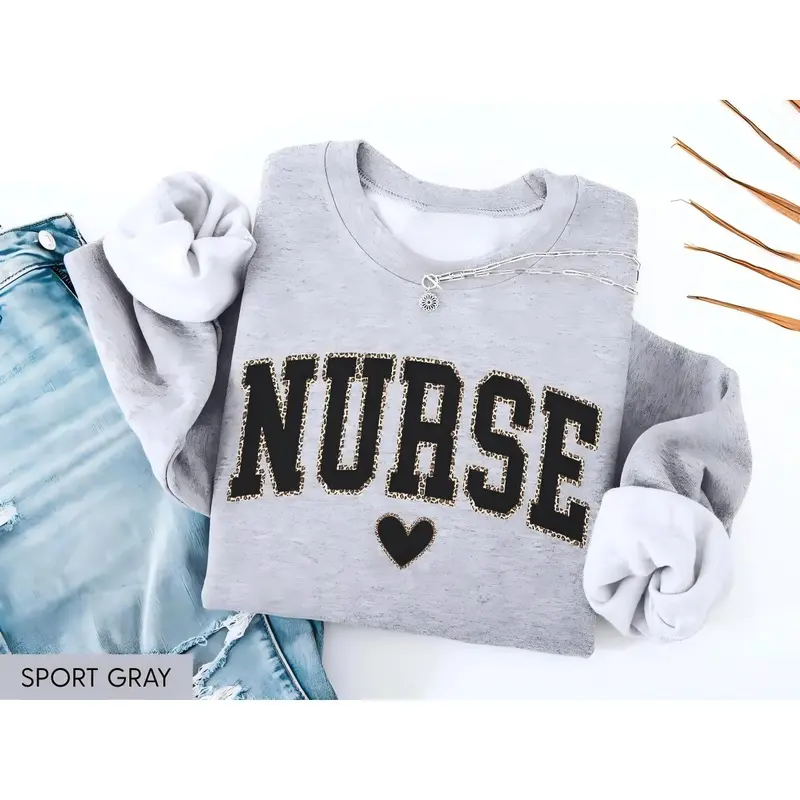 Women's Cotton Fleece Leopard Print Nurse Sweatshirt - Everyday Piece, RN Appreciation Gift, Nurse Graduation Present