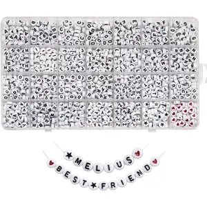 Melius Acrylic Letter Beads, 1450 Pcs 4x7mm Round Alphabet Beads in 28 Grid Box for Jewelry Making, DIY Bracelets (4x7mm, White)