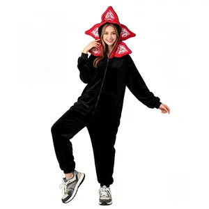 Unisex Monster Plant Onesie - Plush Cozy Fleece Hooded Jumpsuit, Funny Carnivorous Flower Style, Adult Nightwear & Loungewear for Halloween Cosplay