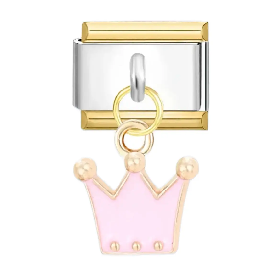 Pink Crown Princess Dangling Italian Charm Bracelet Link