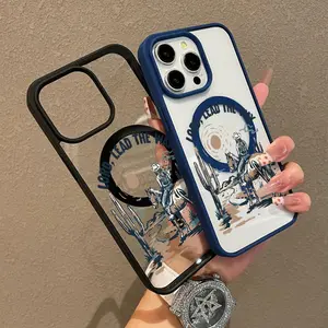Retro Western Cowgirl Pattern Premium Magnetic Phone Cases for iPhone 17 16 15 14 Pro Max 13 12 11 Plus Smartphone Shockproof Protection Acrylic Cover Cellphone Protective magsafe magnetic case Resistance Casing Silicone Protector