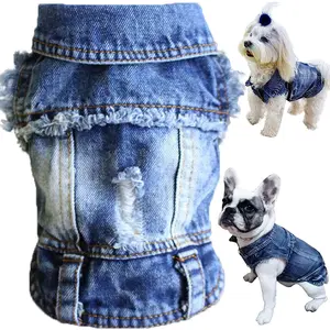 Dog Jean Jacket, Blue Denim Lapel Vest Coat T-Shirt Costume Cute Girl Boy Dog Puppy Clothes, Comfort and Cool Apparel, for Small Medium Dogs Cats, Machine Washable Dog Outfits (XS, Blue) Brocarp